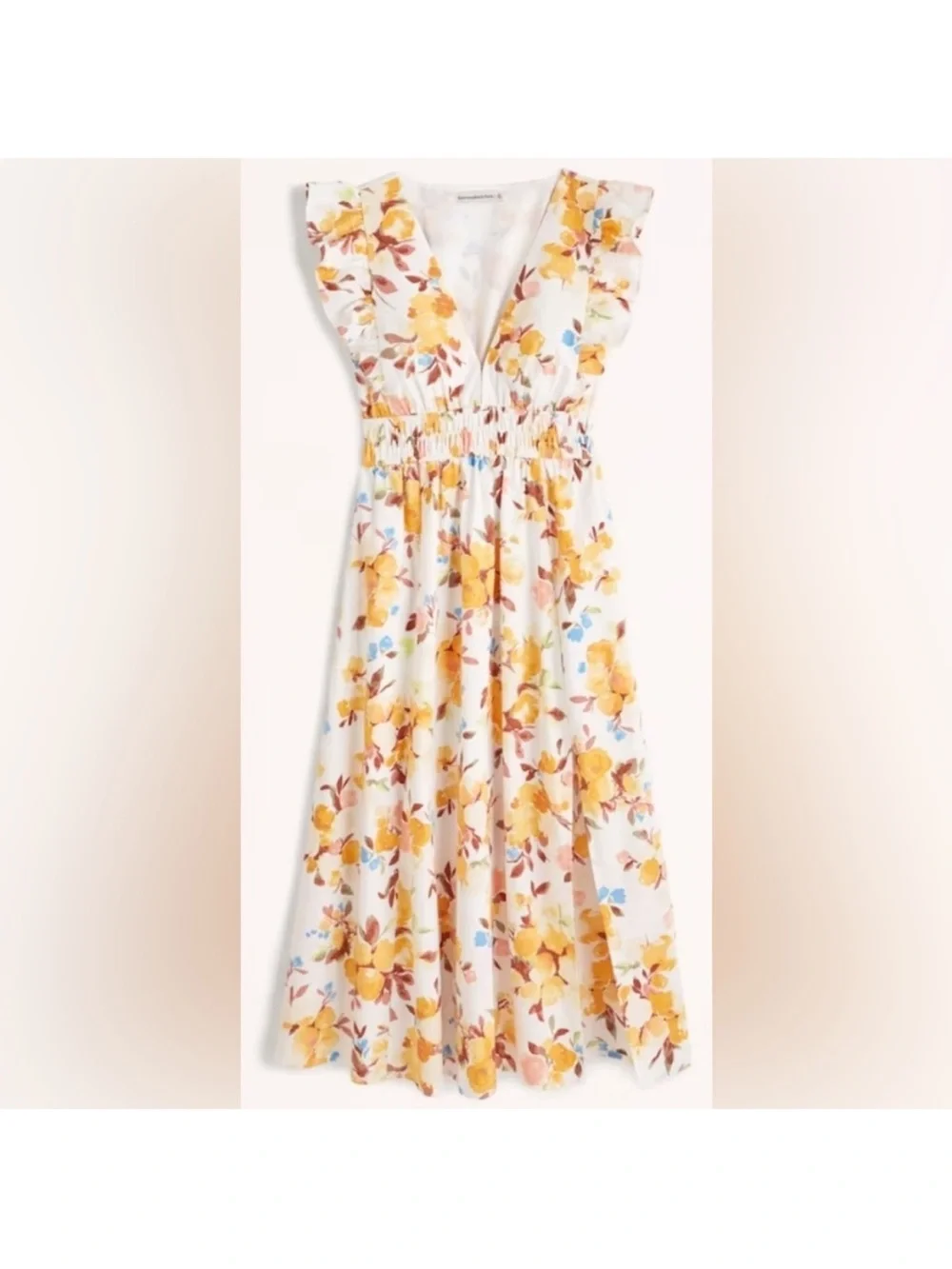 Abercrombie & Fitch White Floral Maxi Dress with Yellow & Blue Accents